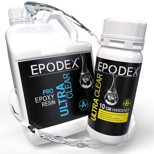 EPODEX Epoxiharts set PRO MAX | Kristallklart epoxiharts för gjuthöjder upp till 10 cm | harts set utan eller med färgämnen | för riverbord, lampor, projekt med höga form- och gjutdelar