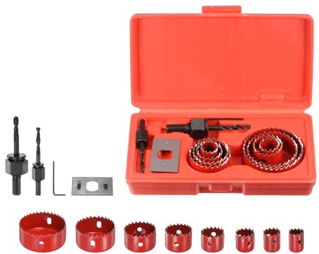 sourcing map 8pcs Hole Saw Set 3/4 - 2-1/2 (19mm-64mm) HSS (High Speed Steel) Professional Hole Saw Drill Bit Kit with Mandrels Hex Key Installation Plate for Metal Wood Plastic Plasterboard