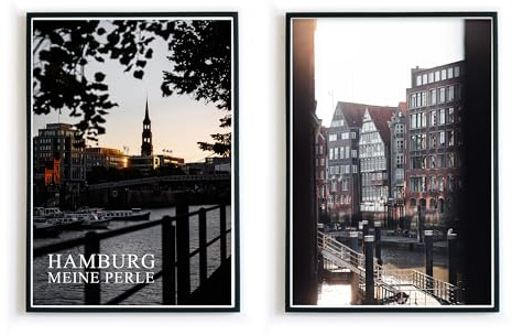 4one Pictures Hamburg Poster Set (2erSet-3) | Moderne Wandbilder der Hansestadt, Hamburg Fotografien kombiniert mit Spruch Bildern, Ideales Souvenir / Geschenk an Hamburg