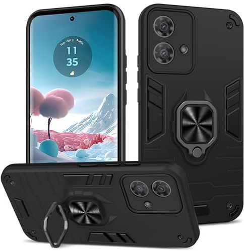 Btstring Funda para Motorola Edge 40 Neo, Carcasa Antigolpes con Soporte anular metálico, Case Protectora de Grado Militar, Negro