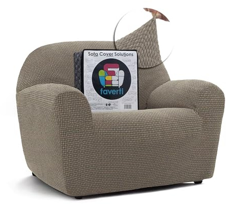 FAVERTI® Funda Sillón Super Elástica 1 Plaza de 70 a 110 cm | Modelo NOVELE | Lino | Funda Universal Ideal para Cualquier Forma de sillón | Protector de Calidad Tejido Jacquard Tacto algodón