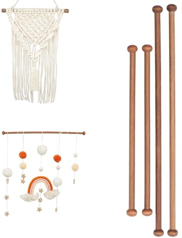 4 Pcs Wooden Tapestry Hanging Rod, Boho Tassel Macrame Decoration Pole | 23cm 31cm, Bead Ended, Handmade, Home Crafts, Closet Organizer, DIY Decor, Bohemian Spaces Wall Decor Flags Banners