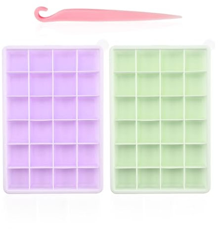 2 morceaux de moule à glaçons, 1 morceau de couteau de démoulage, bac à glaçons avec couvercle, moule à glaçons réutilisable, moule à glaçons en silicone à 24 grilles