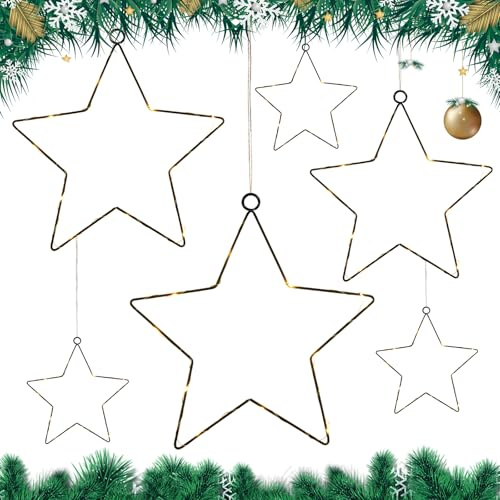 SPERMUOY Metall Stern Schwarz 6 Stück Weihnachtsdeko Sterne Metallsterne zum Hängen mit Juteschnur Metall Dekohänger Sterne Weihnachtsstern Fensterdeko für Decken Wand Fenster Weihnachtsbaum
