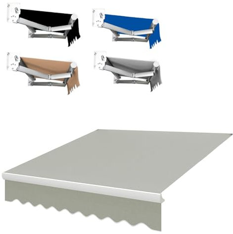 Markisenstoff Markise mit Volant 3/4/5 X 1.5 M, Balkon Markise Wasserabweisend & Sonnenschutz Ersatz Markisentuch, Wasserabweisend, Markisenbespannung Ersatzstoff, Schwarz/Grau/Blau/Braun(Gray,(6.6x5f