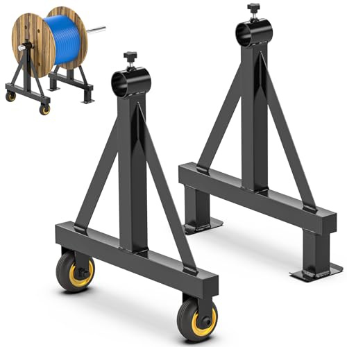 Wire Spool Rack Portable Cable Caddy Steel Wire Dispenser Rack Wire Spool Holder with Wheels for up to 28 Diameter Spools 220 Lbs Capacity (Black)