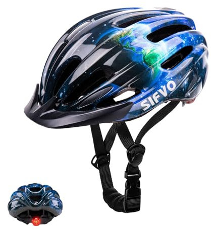 Kids Bike Helmet with Safety Light, SIFVO Kids Helmet 50-57cm Adjustable for Kids 5-8-10-12, Cycle Helmets with Visor for Boys & Girls