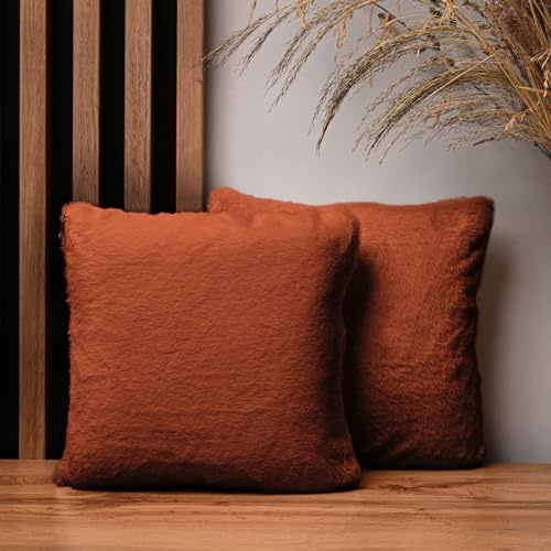 MG Design 2er Set Kissenbezüge 30 x 30 cm in Orange – mit Reißverschluss, langfloriges Kunstfell, extra weich & Cosy, pflegeleicht