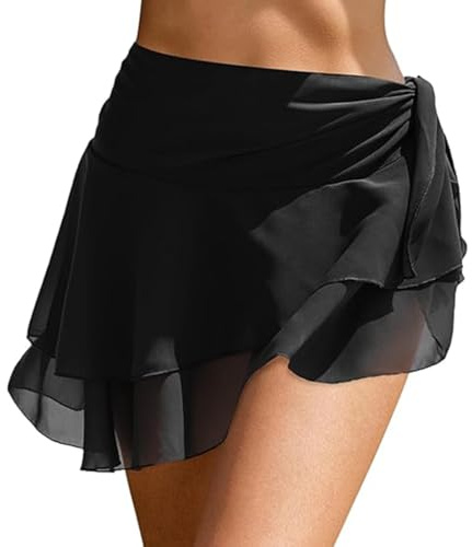 XIWCAFC Strandklänning för kvinnor bikini täcka strandponcho sarong Wrap sommar pareo för stranden chiffong badmode badkläder halsdukar över baddräkter, svart, M