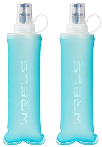 WRELS TUP Lot de 2 bouteilles d'eau souples pliables, légères, sans PBA, étanches et durables pour l'extérieur (250 ml, bleu clair)