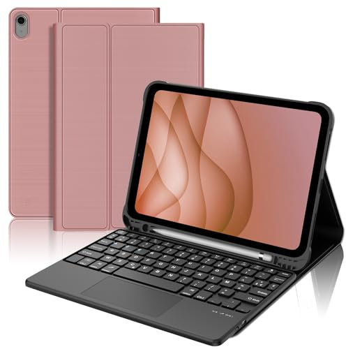 FOGARI Teclado con Touchpad para iPad A16 11 Generación 2025/10 Generación 10.9, Funda con Español Ñ Teclado para iPad 10.ª/11.ª Generacion 2022/2025 con Trackpad, Oro Rosa
