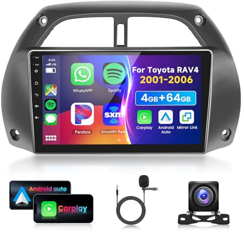 4G&64G 9 Autoradio Für Toyota RAV4 2001-2006 mit Carplay Android Auto Wireless,1280 * 720,Android 13,Touchscreen Bluetooth HiFi/RDS/FM Radio,WiFi Navi/AHD Rückfahrkamera