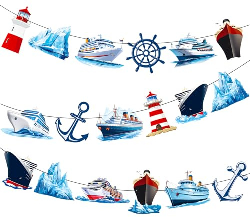 Nautical Theme Party Banner, Cruise Ship and Lighthouse Decorations, Ocean Anchor Cutouts for Birthday, Baby Shower