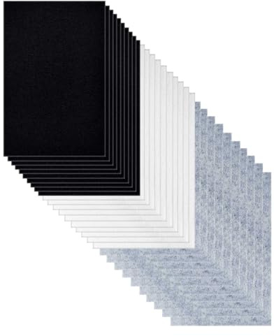 30 Stück Filzplatten Set in Grau, Schwarz, Weiß - 20x30cm (A4) Bastelfilz 1mm Dicke - Neutral Filzstoff für Modellbau, Nähen, Handarbeit, DIY & als Schutzunterlage