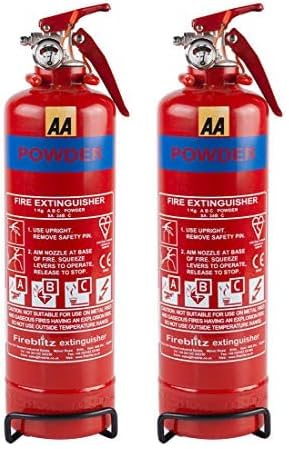 AA 1kg Fire Extinguisher AA6653 – Uses ABC Powder Small Fires – Lightweight Easy Use UK Made 5 Yr Warranty, 1000 g, Red (Pack of 2)