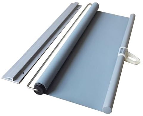 Self-Adhesive Blackout Roller Shades for Windows Cordless No Drill Spring Blinds with Free-Stop, Thermal Insulated & Waterproof Lightweight Roll Up Shades for Bedroom, Office, RV, and Home(Gray,36W x