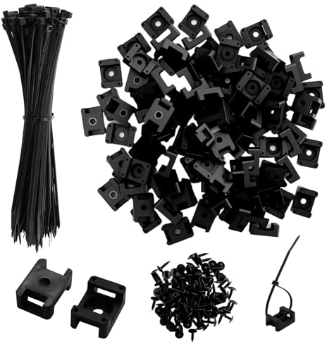 Base de Montaje para Bridas con Orificio para Tornillos, Juego de 110 Piezas, Soportes de Bridas de Nailon Negro, Organizador de Cables para Casa y Oficina