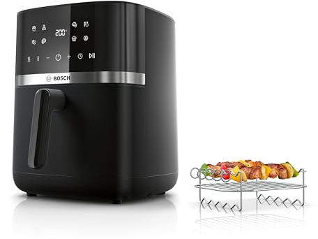 Bosch Series 4 Air Fryer XL with Grilling Set, MAF462B1GB, Black | Up to 65%* Faster Cooking, 6.1 Litre Capacity, 9 Presets, Dual Heating Elements, Defrost and Keep Warm Functions,Touchscreen