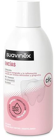 Suavinex, Colutorio Encías, Enjuague Bucal Sin Alcohol, Previene Sangrado e Inflamación, Gingivitis, Apto Embarazo, Agua de Mar, CPC y Pantenol, Sin Clorhexidina, Sin Gluten, Diario, Adultos, 500 ml
