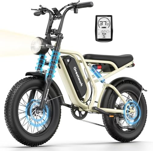 GREATWORK 2500W Peak Electric Bike with Full Suspension, 1200Wh Removable Battery, Max 37MPH & 100 Miles Electric Dirt Bike, 20x4 Fat Tire Motorcycle, 7-Speed Commuter Ebike for Adults Men Women