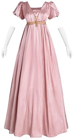 Fiamll Robe Regency Femme Jane Austen Taille Empire Robe Renaissance Femme avec Écharpe Fête du Thé Cocktail Robe de Soirée, Rose, M