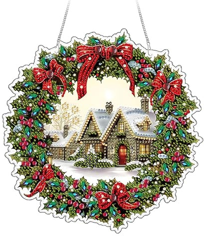 DIY Diamond Painting Weihnachten Deko Türkranz Diamant Painting Fensterbilder Weihnachten Fenster Hängend Diamond Painting Anhänger Diamantmalerei Girlande Bilder Für Tür Fenster Weihnachtsdeko (O)
