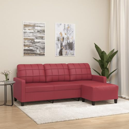 Hommdiy 3-Sitzer-Sofa mit Hocker Schlafsofa im Wohnzimmer Weinrot 180 cm Kunstleder