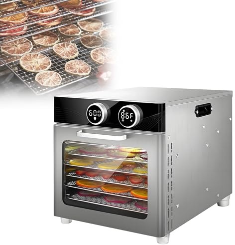 AETEREOS Essiccatore Alimentare Professionale in Acciaio Inox, 6/10/12 Vassi, di Temperatura da 30 a 90℃, Funzione Timer Fino a 24 Ore, Disidratatore per Frutta, Carne, Verdure, Erbe 6-Floors