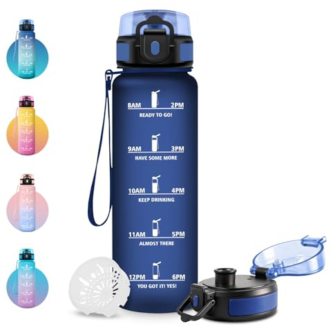 JAPORIA Trinkflasche 500ml, Trinkflasche Auslaufsicher, Wasserflasche Sport mit Zeitmarkierung, BPA-frei & Kohlensäure Geeignet, Sportflasche für Fitness, Fahrrad, Büro, Schule, Outdoor & Yoga