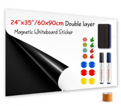 Rokeblau 2-stöckige Große Magnetfolie Selbstklebend, Tafelfolie Selbstklebend für die Wand, Schiefertafel zum Beschriften für Küche, Schlafzimmer, Spielzimmer, Klassenzimmer (Weiß, 90x60 cm)