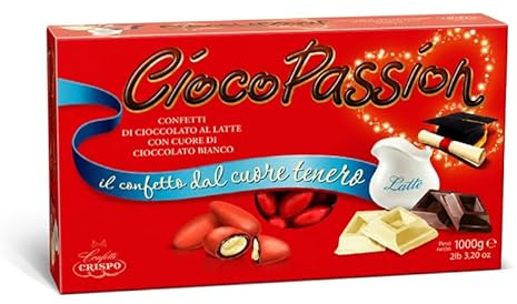 Crispo CiocoPassion Confetti ROSSI al Cioccolato a Latte con Ripieno di Cioccolato Bianco, Senza Glutine (Gluten Free) 1kg