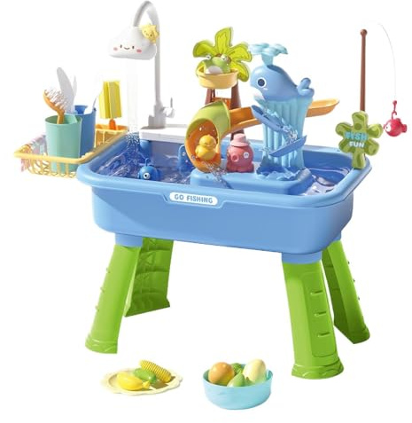 lisutupode Garten Wasser Spieltisch Mit Pumpe, 54 X 53 X 29 cm ABS Wasserspieltisch Kinder Mit Fließendem Wasser 4-in-1 Spielzeug Spüle Für Kinder, Sand Wassertisch Für Alter 4-8 Jahre Park, Terrasse
