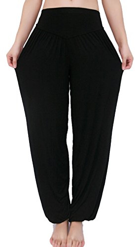 MEISHINE® Damen Modal Elastisch Haremshose Pluderhose Pumphose Ideal für Sport Yoga Tanz Jogging Dance (Size M, Schwarz)
