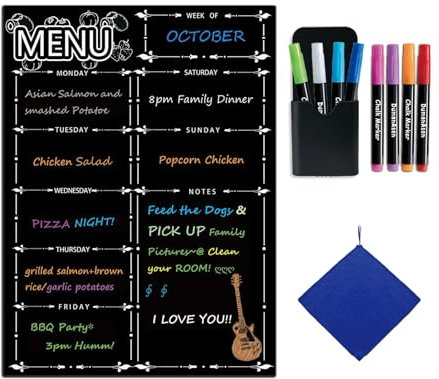 DumanAsen Magnetic Fridge Calendar, Meal Planner, Dry Eraser Weekly Menu Board - 16 x 12 inches - Includes 8 Colourful Pens (Black)