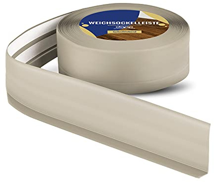 DQ-PP WEICHSOCKELLEISTE – 5m – beige – 50x15mm – PVC – selbstklebend – Knickwinkel Fussleisten Gummileiste Sockelleiste Winkelprofil Abschlussleiste Bodenleiste