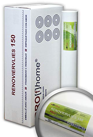 Profhome 399-150-6-AP Öko Renoviervlies 150 g Malervlies Vlies glatte überstreichbare umweltschonende Vliestapete nachhaltig weiß 112,50 qm 1 Kart. 6 Rollen FSC® MIX Nr. TSUD-COC-001718-KR