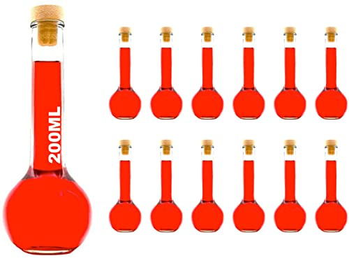 Casavetro klart Kork tomma glasflaskor 200 ml -återanvändbara påfyllningsbara Kork cap-lufttätt för Sloe Gin olja vinäger öl Vincider Vodka Soda och vatten (12 x 200 ml)