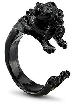 Serebra Jewelry Englische Bulldogge Ring mit Silber-, Bronze-, Schwarztönung Größenverstellbar Damen (Schwarz)