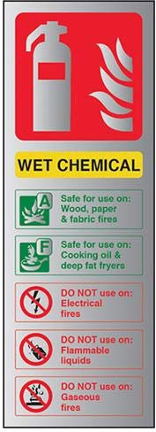 V Safety Fire Extinguisher-Wet Chemical ID Sign - 100mm x 280mm - Self Adhesive Alu Effect