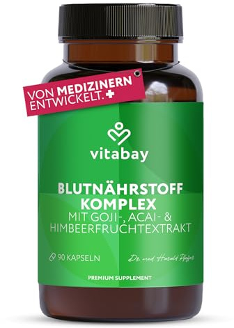 Vitabay Blutnährstoff Komplex mit Eisen Vitamin C vegan - 18mg Eisen & 80mg Vitamin C - 90 Kapseln hochdosiert - natürlicher Komplex aus Pflanzenextrakten