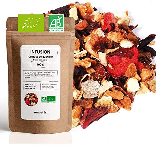 Infusion Bio Fraise Framboise - Flêche de Cupidon - 100g (40 tasses) - Thé en vrac 100% Agriculture Biologique - Mes-Thés