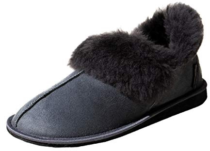 Damen & Herren Lammfell Hausschuhe Kanada Grau Fellschuhe Lederschuhe warme Schuhe aus Merino Schaffell & Echtleder