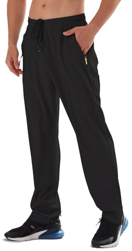 Men's Elastic Waist Hiking Pants Water Resistant Quick-Dry Lightweight Outdoor Sweatpants with Zipper Pockets Black