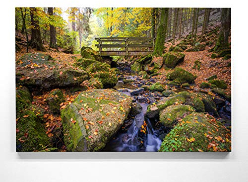 Teutoburger Wald Bild, traumhaftes Leinwandbild, Motiv Silberbachtal. 120x60cm groß und fertig aufgespannt auf Holzrahmen. Ein XXL Wandbild als Hintergrund und Deko für Wohnzimmer & Schlafzimmer