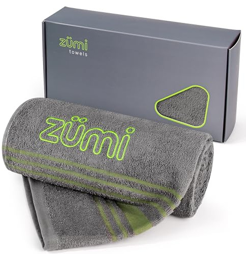 Zumi 100% Cotton Quick Dry Large Travel Towel - Soft, Thin, Compact, Highly Absorbent, Lightweight Camping Towel for Beach, Gym, Bath, Shower, Swimming, Pool, Dorm, RV - Gray