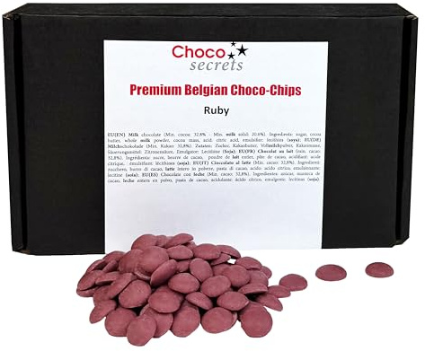 CHOCO SECRETS - 600g Belgische Ruby Schokolade für Schokobrunnen - Schokofondue Schokolade - Premium Kuvertüre Drops für Schokoladenbrunnen - Chocolate Chips zum Backen und für Desserts