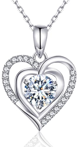immobird Halskette Damen Geburtsstein Kette 925 Sterling Silber Herz Anhänger Halskette für Frauen Klassisch Schmuck Geschenk für Damen Freundin