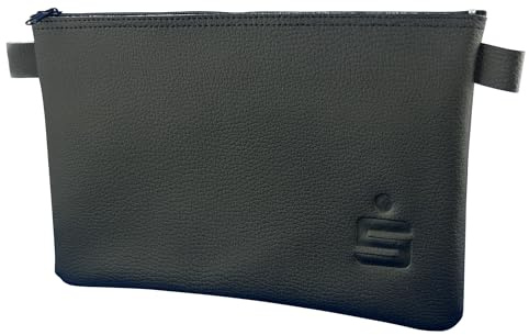 LITFAX Banktasche aus Kunstleder genarbt - Geldtasche A4 Format - Geldbeutel mit Reißverschluss - Sicher für Bargeld und Dokumente - Schwarz mit Sparkassen Prägung (32 x 26 cm, 1 Stück)