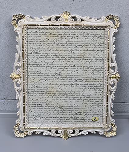 Hängerahmen Bilderrahmen Barock Altweiß Gold mit Glas 43x37 cm Rahmen Elfenbein Gold Fotorahmen 31cm x25cm Antik Stil Barockrahmen Prunkrahmen dekorativer Rahmen C532 Weiß MATT Bilderrahmen