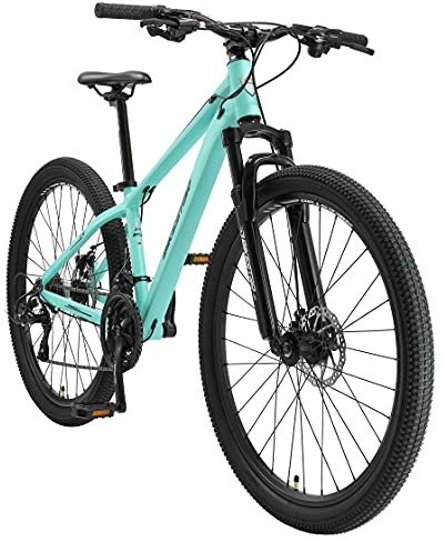 BIKESTAR Hardtail Mountain Bike in alluminio, freni a disco, 27.5 | Bicicletta MTB telaio 14 cambio Shimano a 21 velocità, sospensioni | Menta
